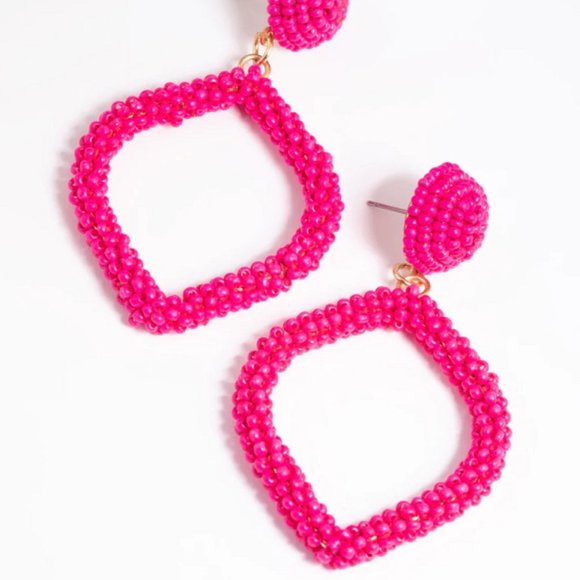LOVISA Vibrant Hot Pink Textural Seed Bead Dangle Earrings**NEW! - Picture 5 of 5